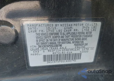 2016 Nissan Versa 1.6 S/1.6 S+/1.6 Sl/1.6 Sv из США, поврежденный, VIN 3N1CN7AP2GL830790